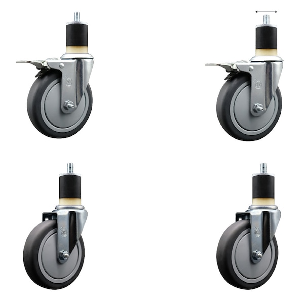 Service Caster 5'' Thermoplastic Rubber Swivel 1-7/8'' Expanding Stem Caster Set 2 Total Lock Brakes, 4PK SCC-EXTTL20S514-TPRB-2-S-2-178 - main